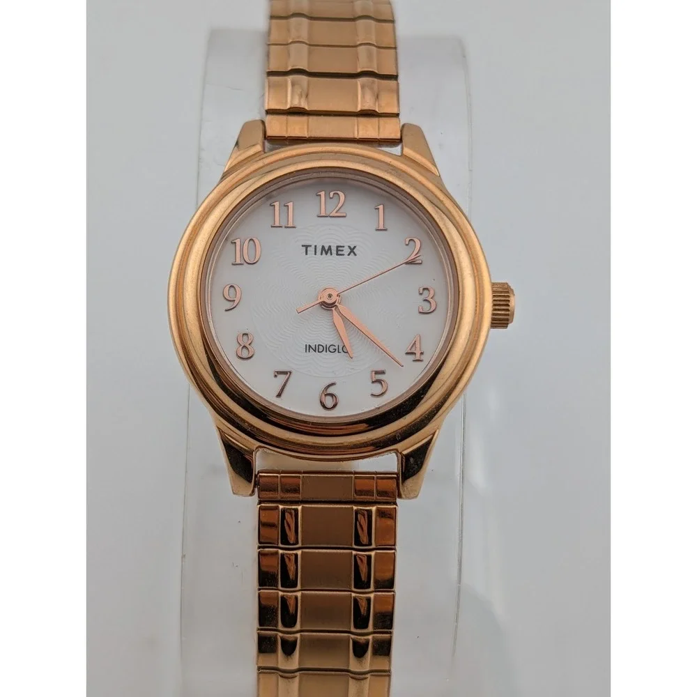 Timex Easy Reader Watch Women Indiglo 27mm Case Gold Stretch Band- New Battery